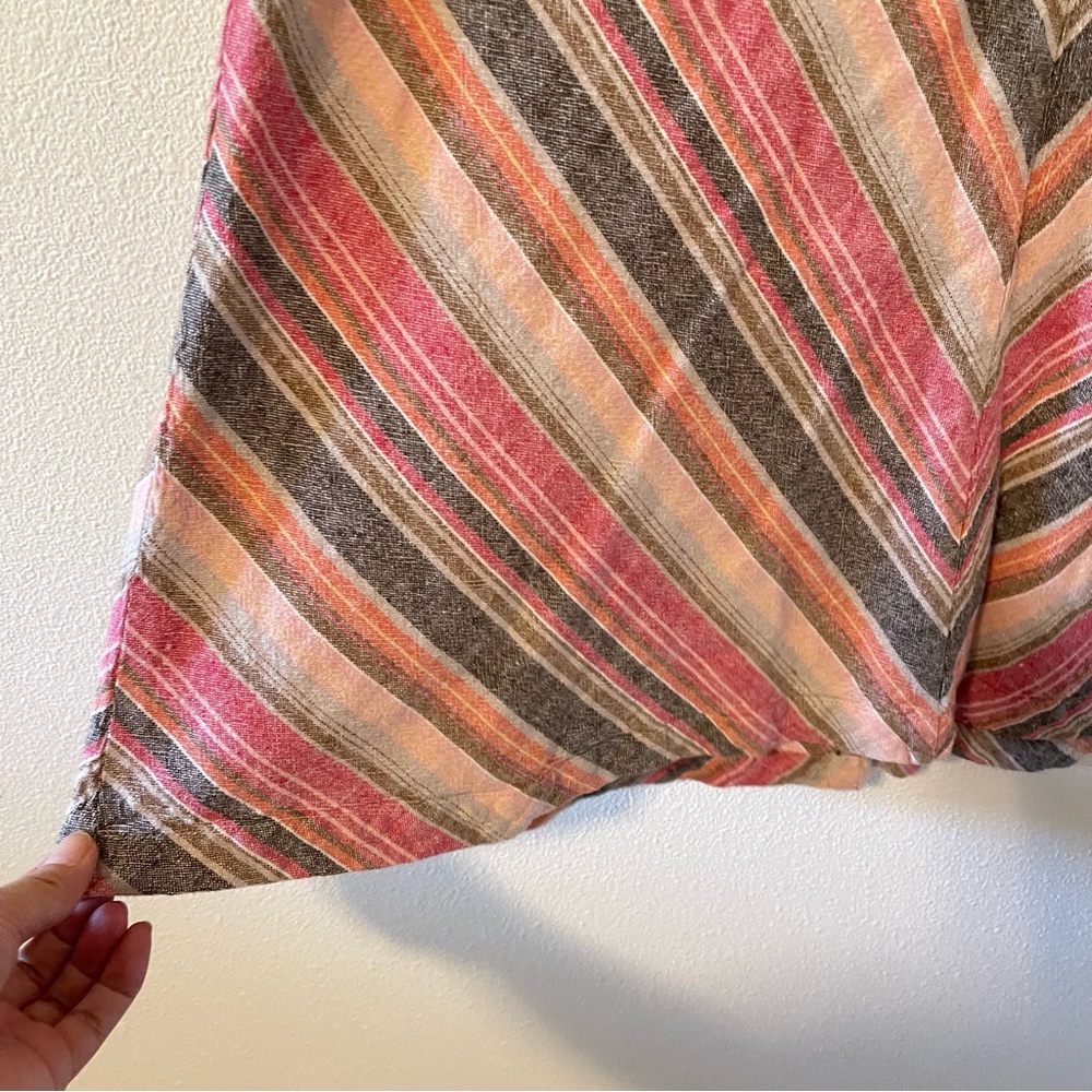 Vintage Christopher & Banks Linen High Rise Chevron Midi A-Line Skirt Pink-8 - Picture 4 of 9
